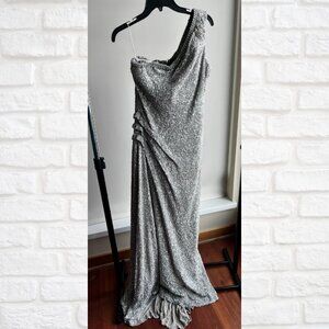 Theatrical Costume: Silver Sequin One Shoulder Show Gown - Glamorous Stage Wear